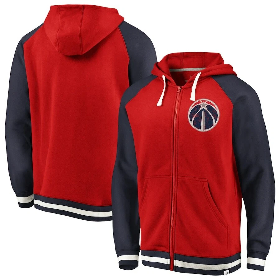 Washington Wizards Fanatics Full Zip Pullover Hoodie Red White Blue Sweatshirt - Image 4 of 4