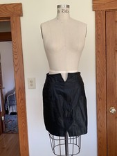 Giovanni Black Vtg seamed leather Midi Skirt Size 11 Exposed Zipper