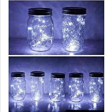 6 Pack Mason Jar Lights, 20 LED Solar Cold White Fairy String Lights Lids Ins...