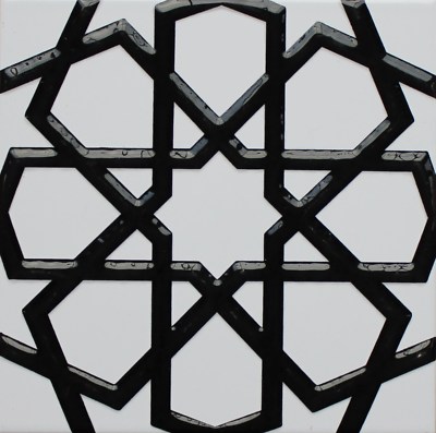 8''x8'' (20cmx20cm) Iznik Raised Black & White Geometric Pattern Ceramic Tile