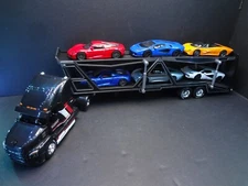 1:64 MACK Anthem Black Car Carrier TRANSPORTER +6 Exotics Porsche McLaren Lambo