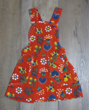 VTG Buster Brown Corduroy Overall Dress Primary Colors Birds Flowers Sz 3 Girls