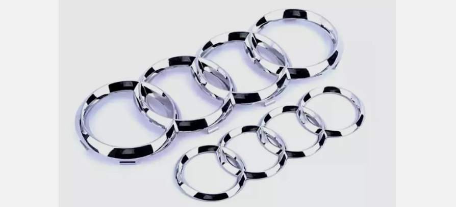 Chrome SET For Audi - Rings Front Grill Emblem 273mm & Rear Trunk Emblem 193mm