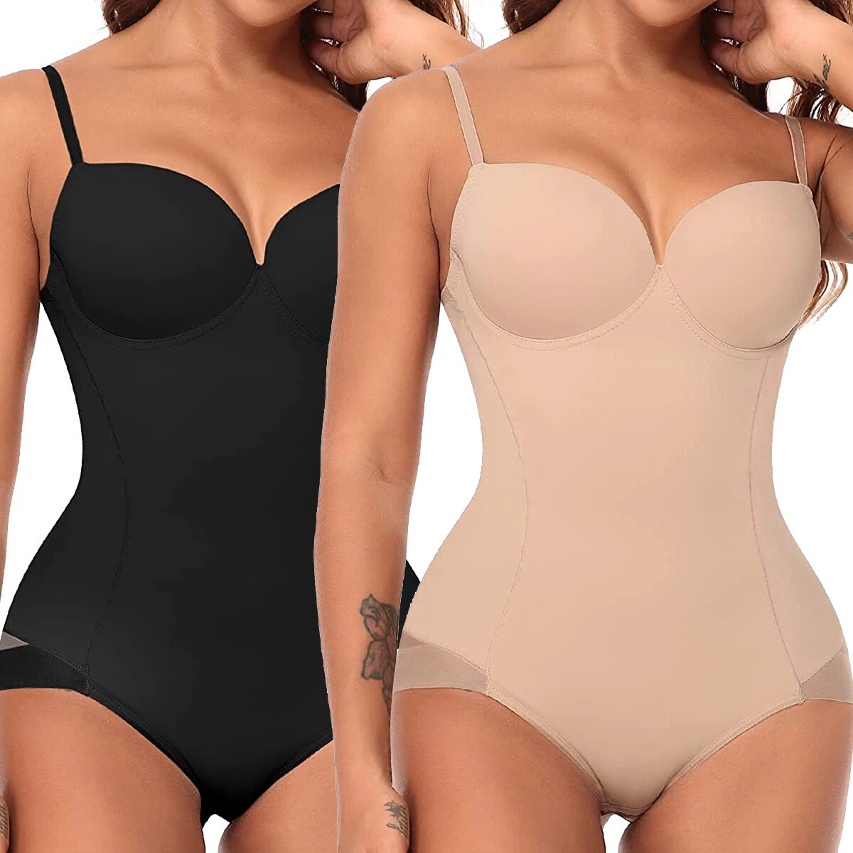 Women Tummy Control Shapewear Bodysuit With Bra Support Lift Cup