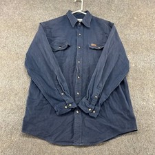 VINTAGE Carhartt Shirt Mens L Blue Navy Button Up Long Sleeve Cotton Workwear