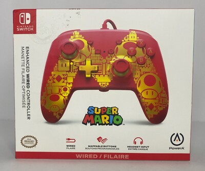Power A Nintendo Switch Enhanced Wired Controller - Super Mario Red/Gold Style