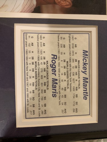 Micky Mantle Roger Maris 14x11 Matted Framed Picture With Player Stats - Picture 2 of 4