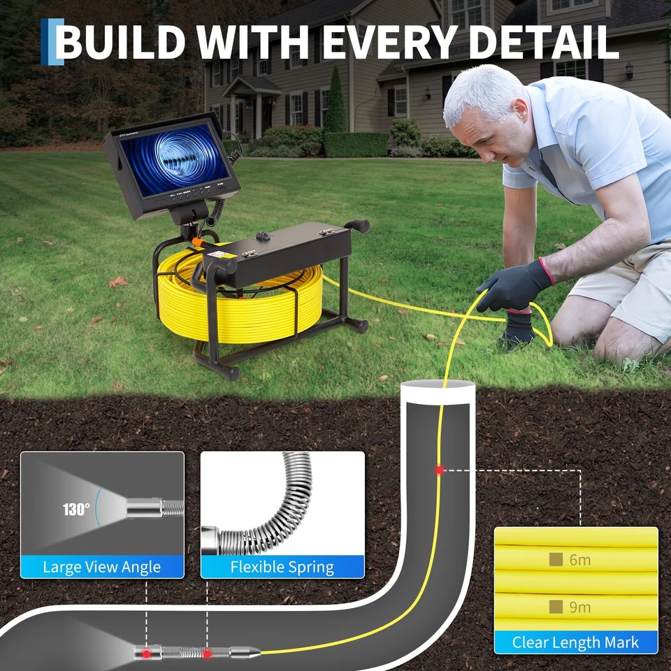 Profi 9" 50m Rohrkamera Kanalkamera Inspektionskamera Endoskop mit SD Karte - Bild 4 von 4