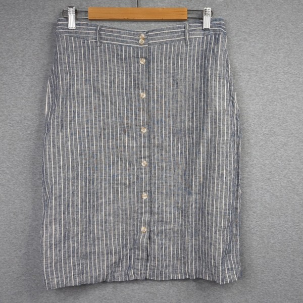 W. Lane Skirt Womens 10 Blue White Stripe 100% Linen Straight Pencil Casual Work