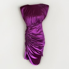 Purple Express Satin Padded Shoulder Ruched Asymmetrical Mini Dress Small