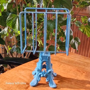 Cast Iron Pedestal Letter Napkin Holder Hand Towel Holder Ornate Blue Tabletop