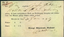 1849, Postschein von WELZHEIM