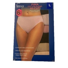 Felina Women's 6-Pack Pima Cotton Hi-Cut with Lace Trim Panties, Multicolor, L