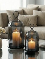 Windlicht Schwarz 2Er Set KerzenstäNder Laternen Glas Deko FüR Wohnzimmer