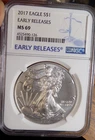 AMERICAN SILVER EAGLE 1 TROY OZ NGC MS 69 EARLY RELEASE 2017