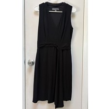 Donna Ricco New York Black Sleeveless Drape Tie Waist V-Neck Cocktail Dress M