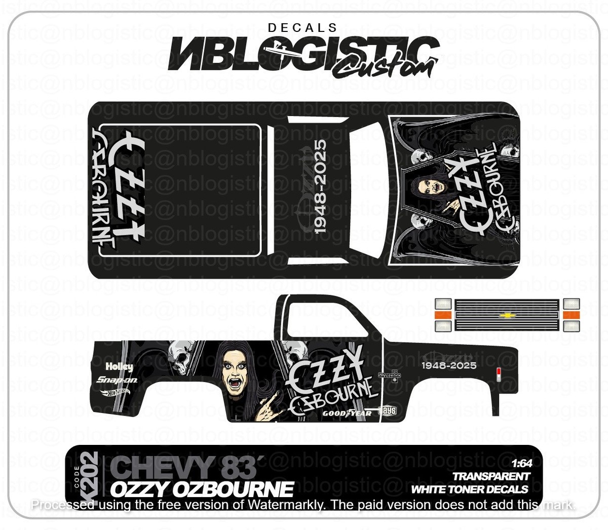 83 CHEVY SILVERADO Custom WaterSlide Decal for hot wheels 1/64 a1