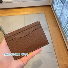 NWT Coach Card Case With Money Clip In Crossgrain leather Silver/Chestnut cdc79