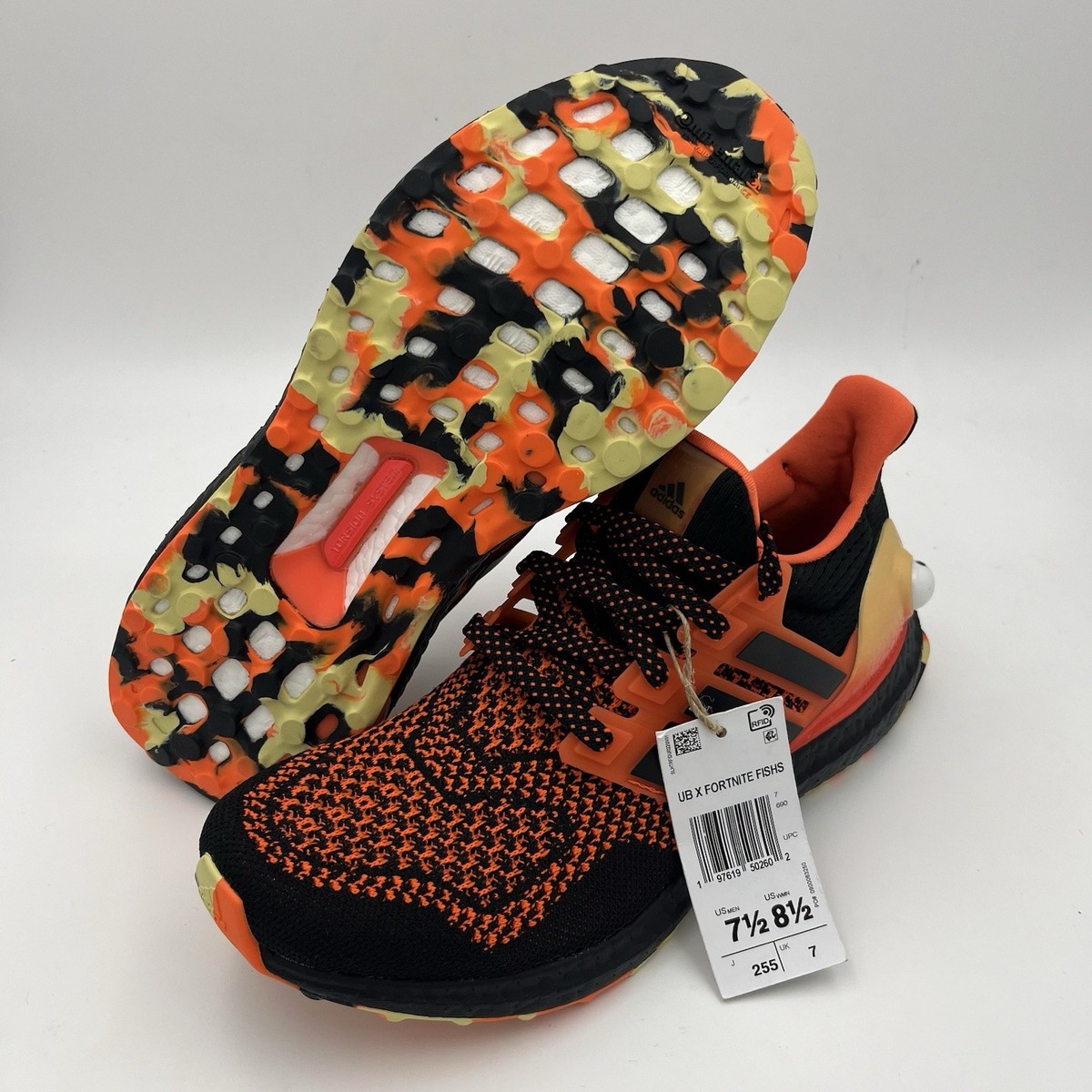 Adidas UltraBoost 1.0 x Fortnite Fishstick Mens Size 7 Orange Black White JQ0715 RARE Adidas UB X Fortnite Fishstick Orange Black Ultraboost  main image 3