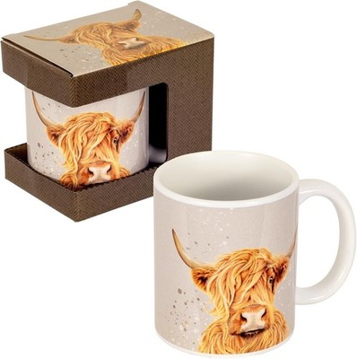Highland Cow Keramiktasse in Geschenkbox - 350ml Fassungsvermögen Geburtstag Ostern Geschenkidee