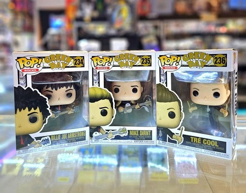 Complete set of Green Day Funko Pop! Rocks Figures Billy #234 Mike #235 Trè #236