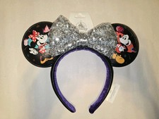 NEW 2026 Disney World Mickey Minnie Mouse SILVER Sequin Bow Ears Headband NWT