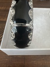 Susan Garver Black and Silver Zirconium Trimmed Hinged Bangle Bracelet