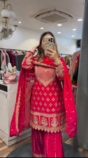 Designer New Heavy Chinnon Silk Top Palazzo And Red Dupatta For Festival Wear