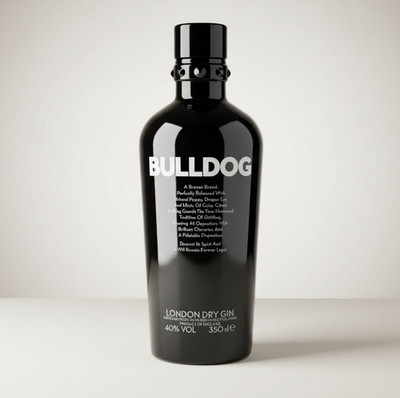 Bulldog Gin Display Bottle 3.5L Black Glass Large Bar Decor Empty 15'' UK