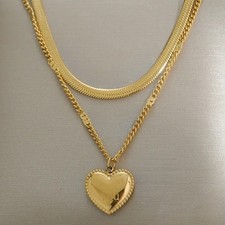 Women's Gold Plated Stainless Steel Love Heart Layered Pendant Necklace Jewelry