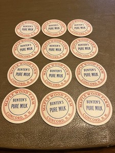 Lot of 12 Maple Wood Farm Concord,NH.Milk Caps 1 5/8 Diam