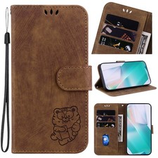 Cute Little Tiger Wallet Case For iPhone Samsung Honor Leather Flip Stand Cover