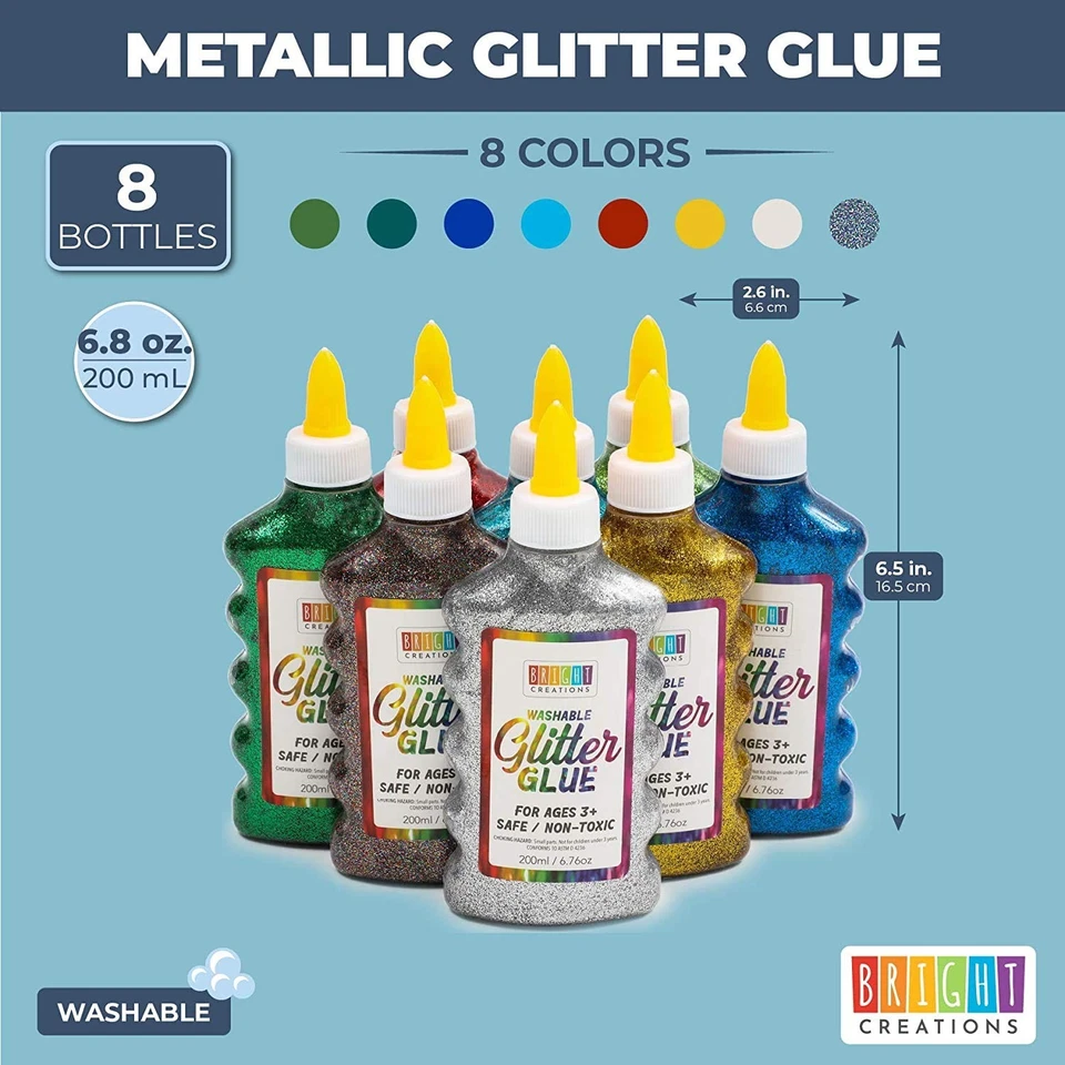 Bright Creations Glitter Glue Set, Washable Metallic & Multicolor, 8 Bottles Foto 2 de 4