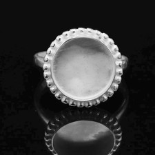 925 Sterling Silver 12x12mm Round Beaded Bezel Ring Blank Cabochon DIY Setting
