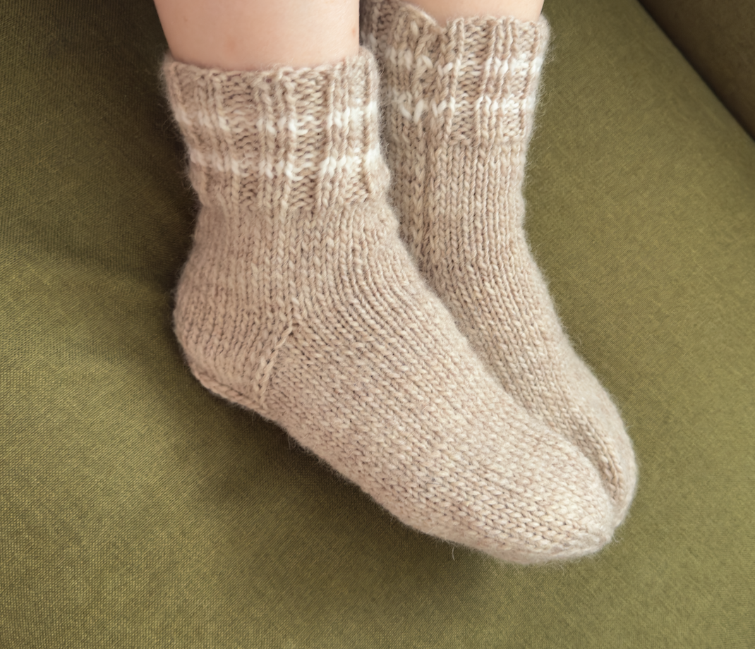 Hand Knit Wool Socks Latte White Warm