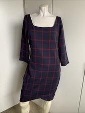 Express size medium square neck 3/4 sleeve navy blue sheath dress knee length