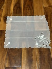 Vintage Wedding White Sheer Floral Embroidered Handkerchief 11  X 10  