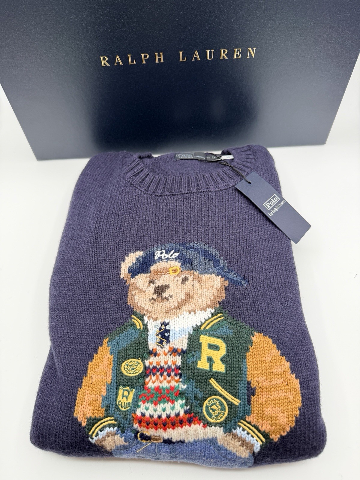 Ralph Lauren Varsity Bear Cotton Sweater Men Size M