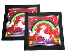 Dancing Unicorn Under Rainbow Bandana Lot of 2 VTG 21” Sq Colorful  RN 14193 EUC