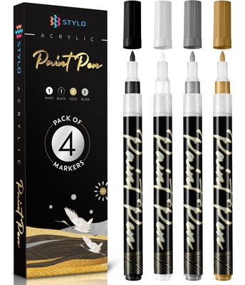 Metallic Acryl Lackstifte - Weiß, Schwarz, Gold und Silber Permanent