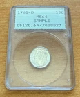 US 1961 D Silver 10 Cents PCGS MS64 Roosevelt Sample