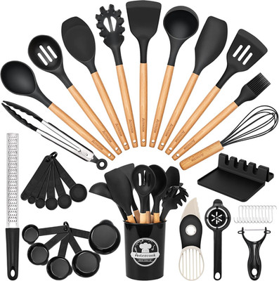 39 PCS Kitchen Utensils Set, Silicone Cooking Utensils Set with Wooden Handle, 4