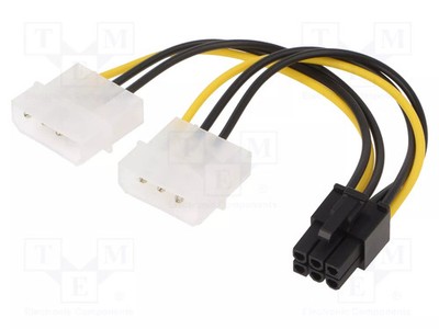 0,15m Kabel: Versorgung Molex männlich x2,PCIe 6pin weiblich