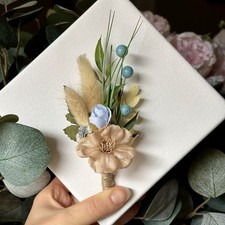 Blue  Beige Boutonniere for Men/Groom Wedding Set of 6 Art/Dry Flowers Handmade