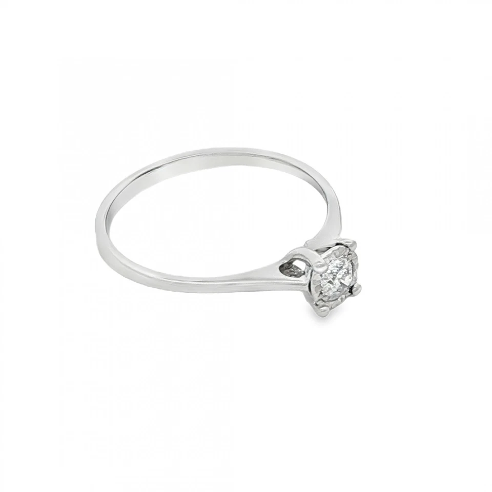 Anillo de compromiso de diamantes de oro blanco de 9 quilates - talla M1/2 - 0,17 quilates Foto 2 de 4