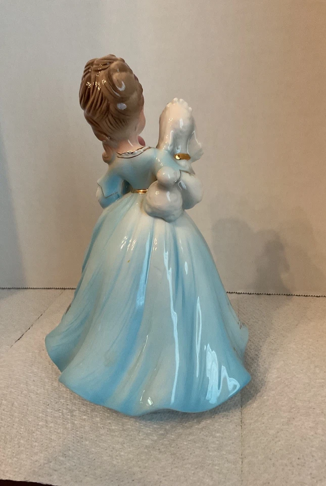 Josef Originals Retro Niña Con Vestido Azul Y Un Perro Pequeño Foto 2 de 4