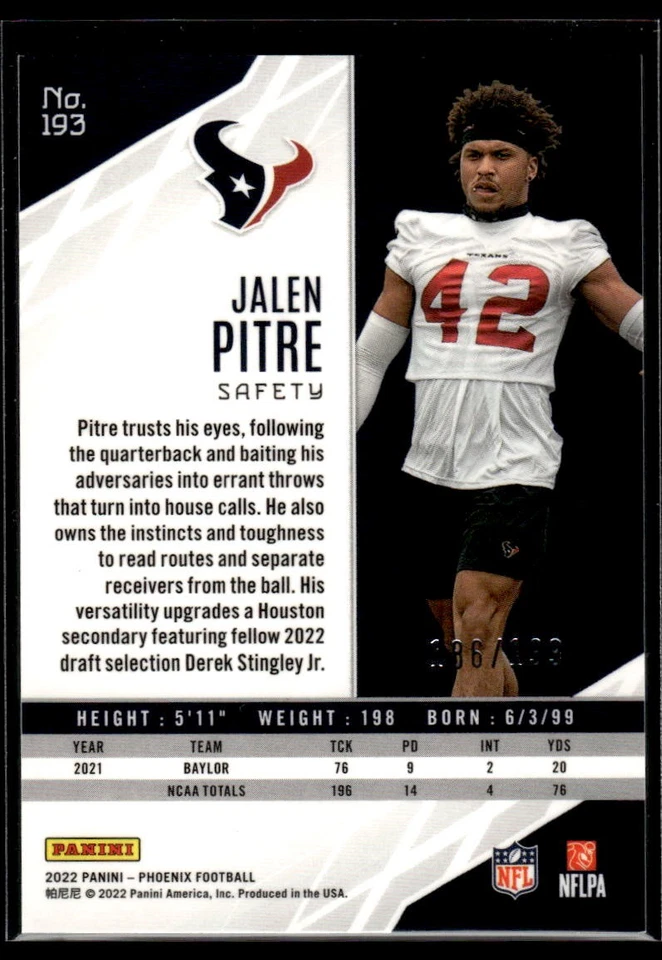 Panini 2022 Panini Phoenix Jalen Pitre Houston Texans - Image 2 of 2