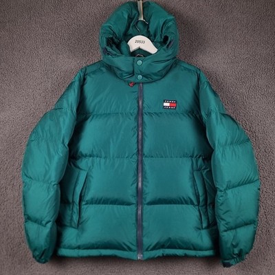 TOMMY HILFIGER Jacket Mens M Medium Green Alaska Puffer Down Insulated Hooded