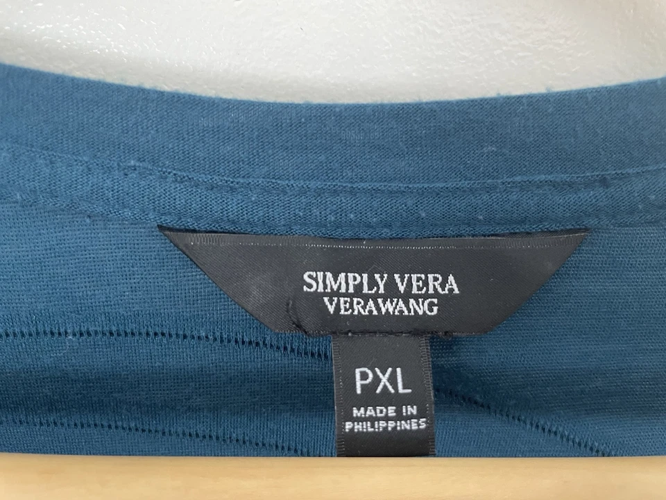 Vera Wang Solid Turquoise Textured Polyester Blend Sheer Short Sleeve Shirt PXL - Image 2 of 4