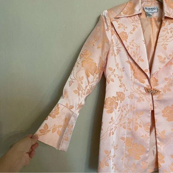 NUBIANO Nueva York 2 piezas Falda Traje Melocotón Talla 6 Iglesia Embellecida Textura Floral Foto 4 de 4